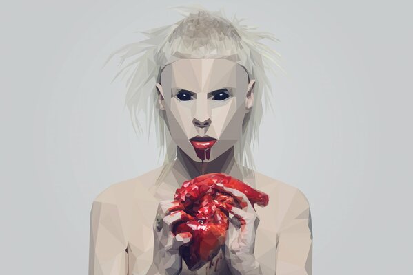 Hand-drawn stylized blonde eats a bloody heart