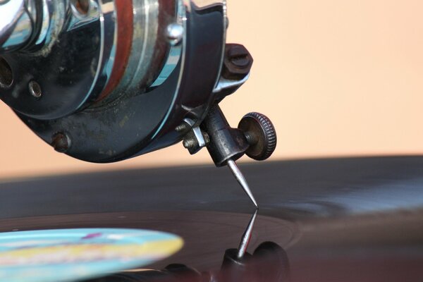 The needle of the player on a vinyl record