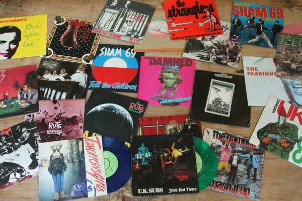 Colección de discos de vinilo retro