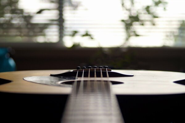 Gitarrensaiten auf Fensterhintergrund