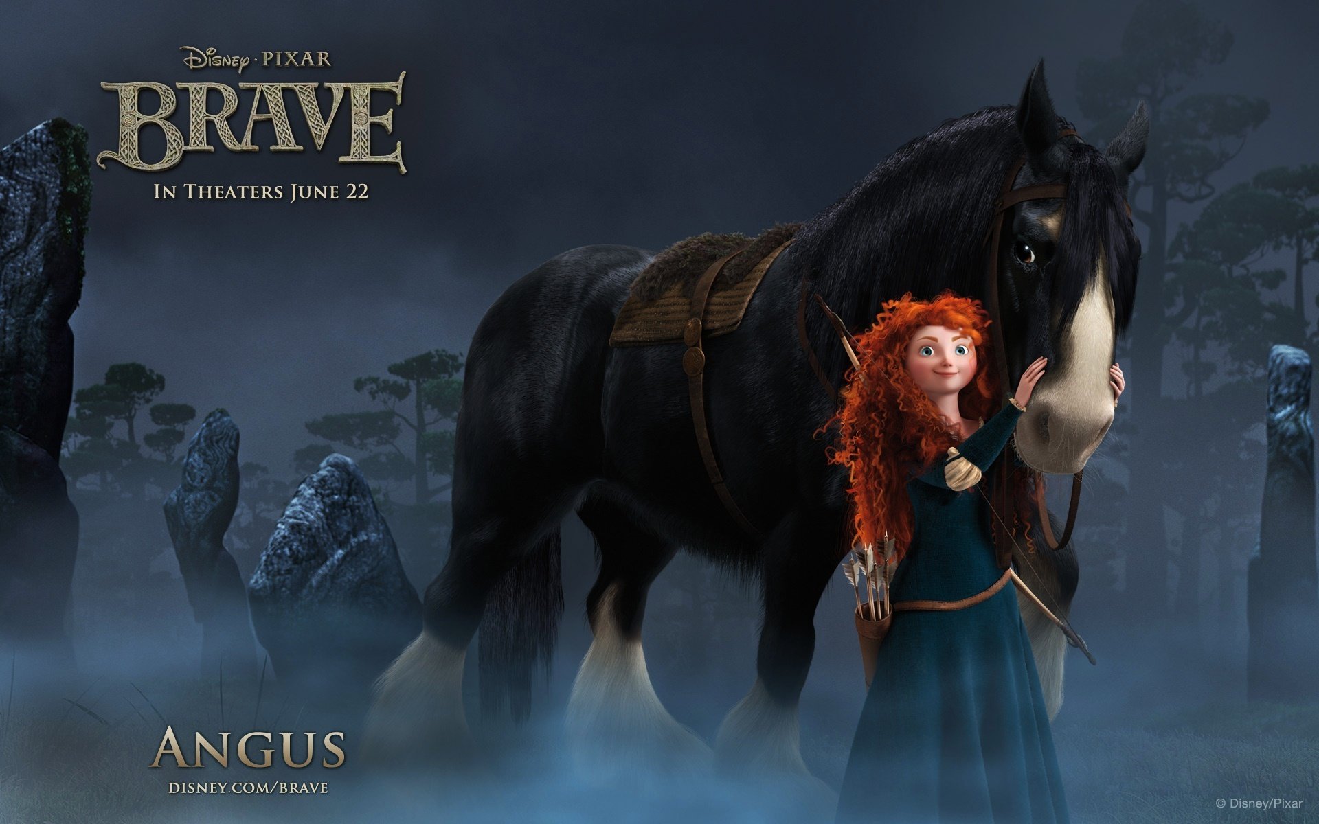 merida angus princess horse forest night