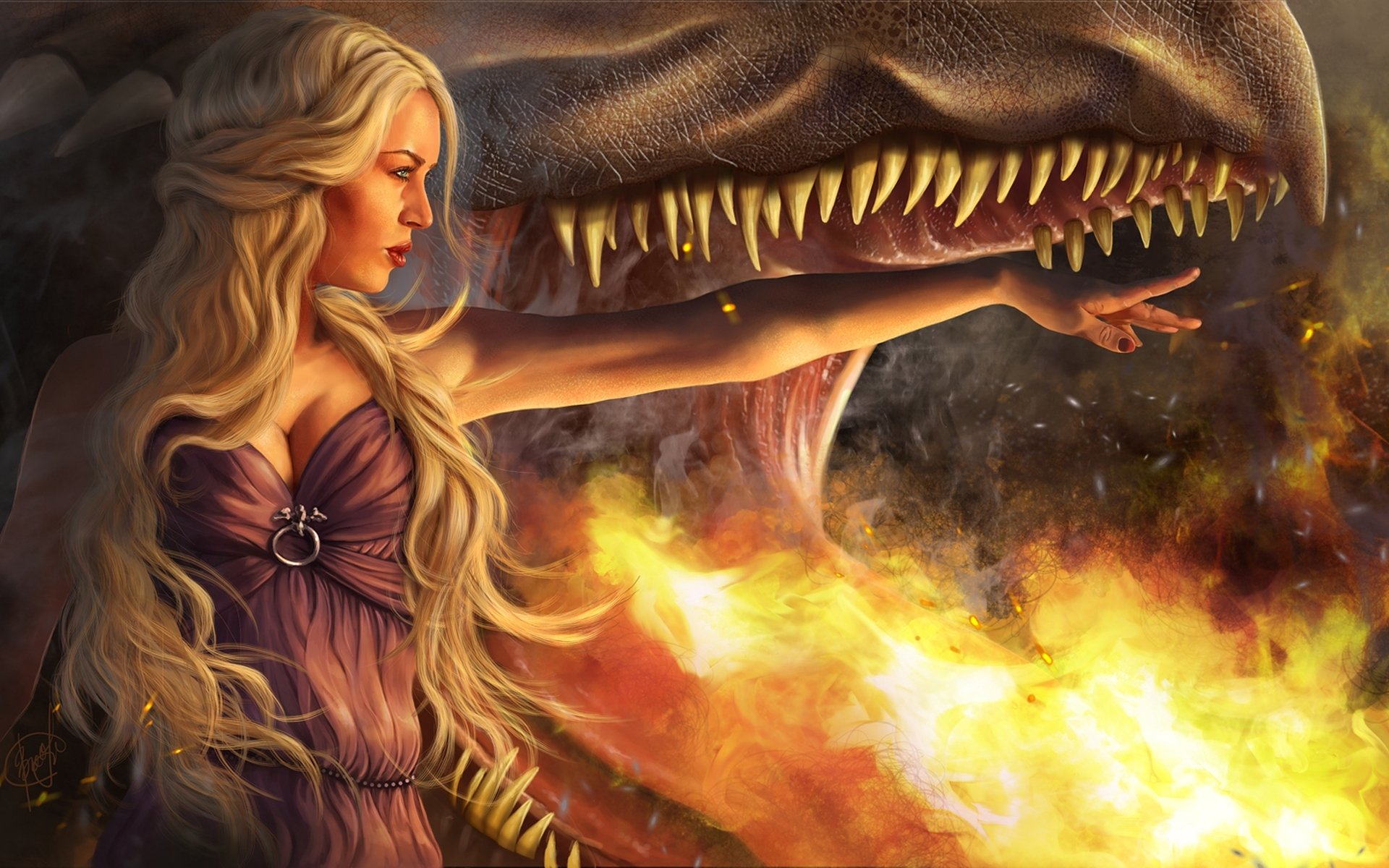 game of thrones daenerys targaryen fille blonde dragon bouche flamme