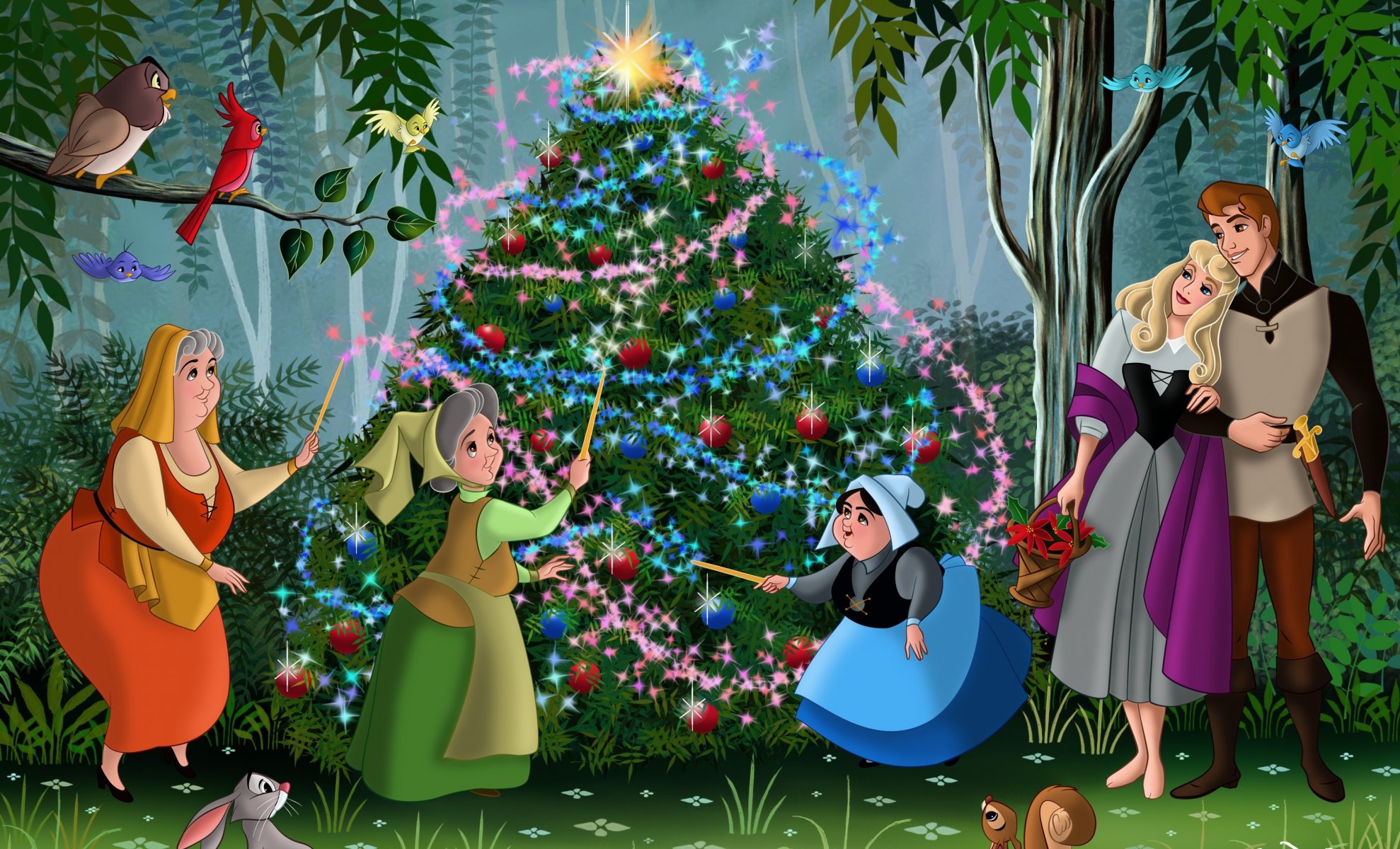 belle au bois dormant walt disney noël arbre de noël fanart film film d animation conte de fées princesse aurores philip forêt fleurs fées amis oiseaux dessin animé nouvel an aurora rose pr