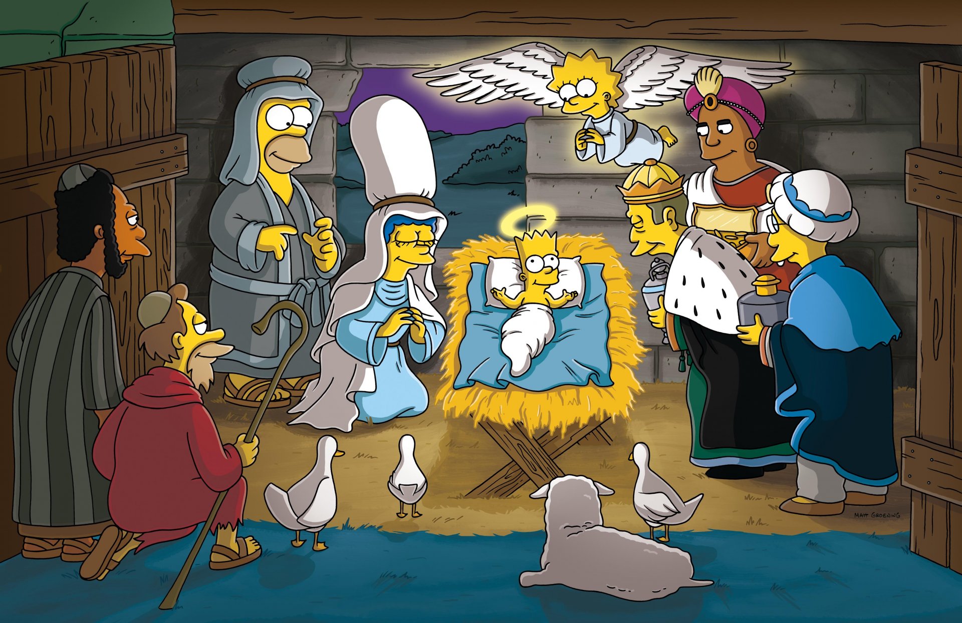 simpsons weihnachten bart lisa homer marge lenny karl direktor skinner dr. hilbert professor