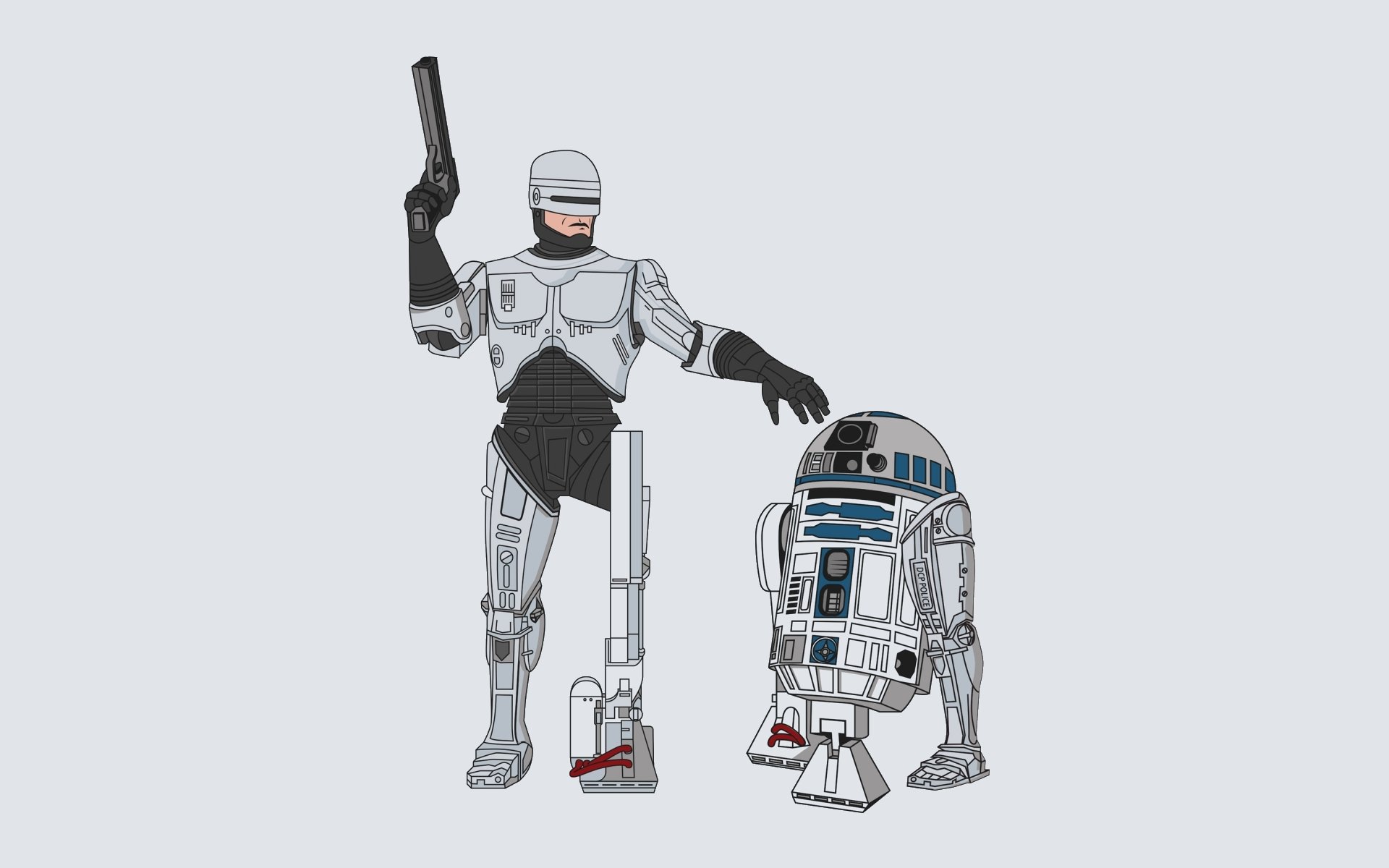 robocop robot-policjant i r2-d2 r2-d2 artwo-deetwo ar-two-di-two er-two-de-two gwiezdne wojny cyborg droid tło