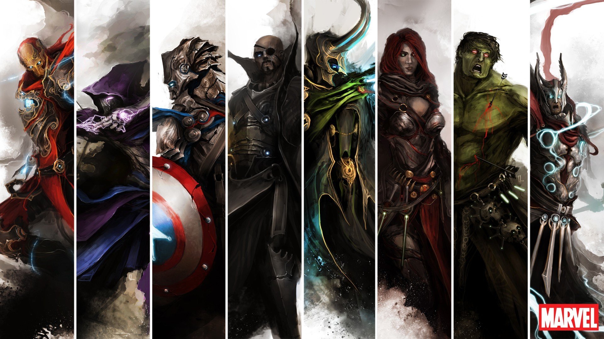 avengers iron man thor captain america black widow hulk falkenauge nick fury loki