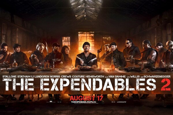 Équipe Expendables assis à la table, affiche du film