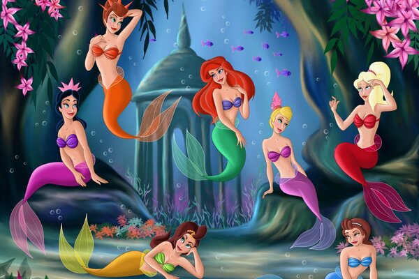 The Little Mermaid Ariel and the sisters. Cartoon. Disney