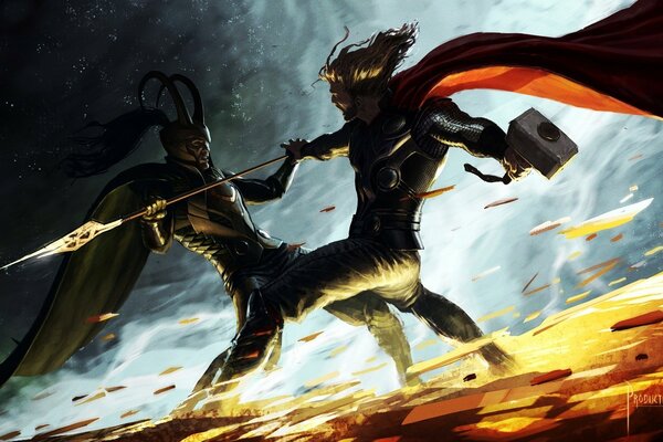 La battaglia degli dei Thor e Loki