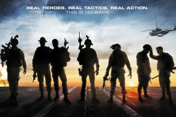 Cartel con militares y helicópteros para la película La ley del valor