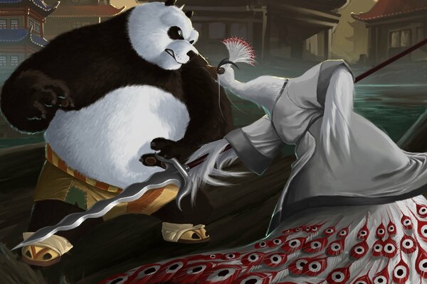 Kung fu panda and white peacock