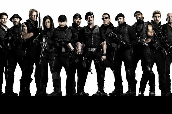 Foto auf dem Desktop. Die Schauspieler des Films The Expendables 2 