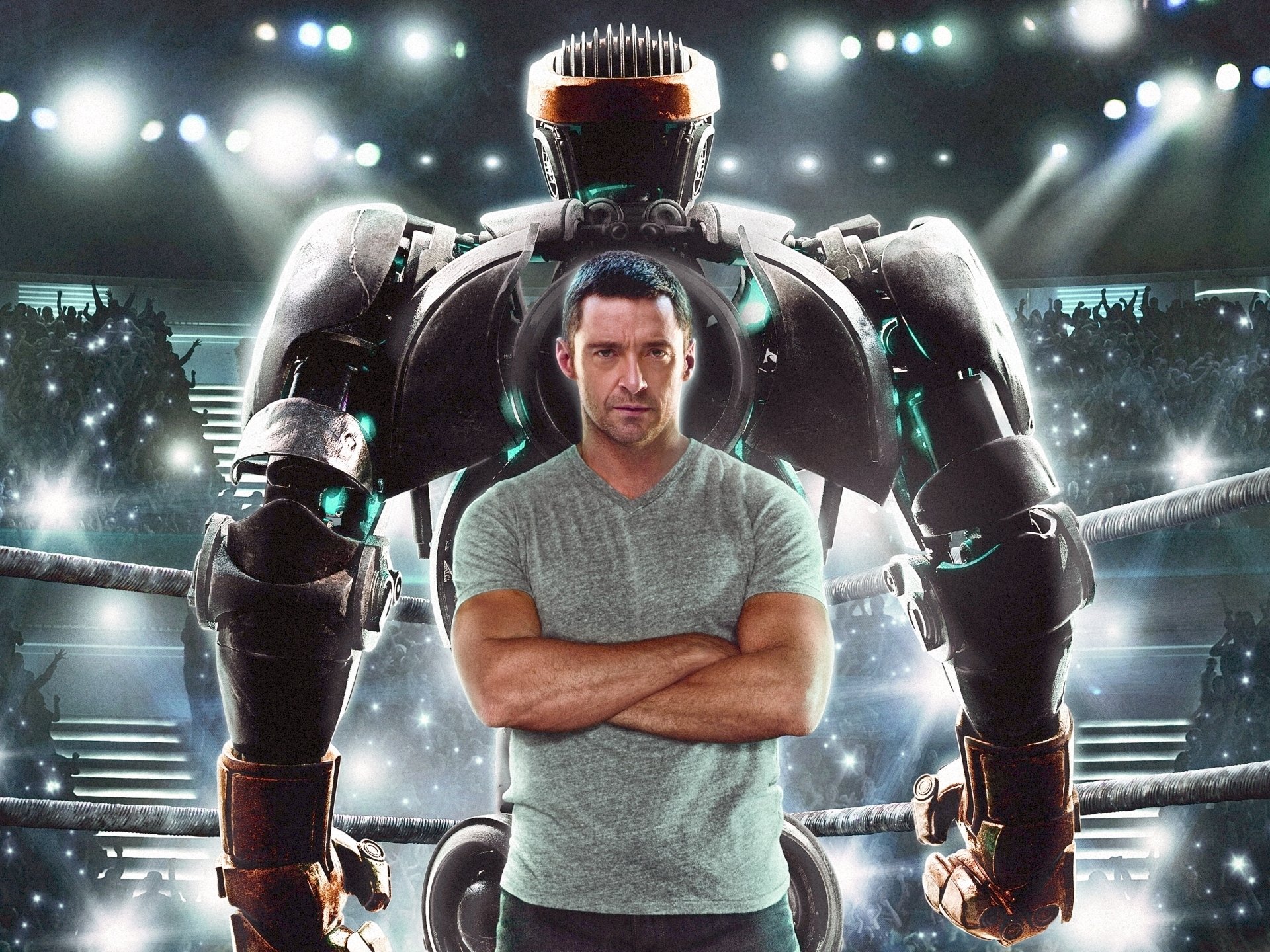 acero en vivo acero real película película robot actores hugh jackman anillo gradas