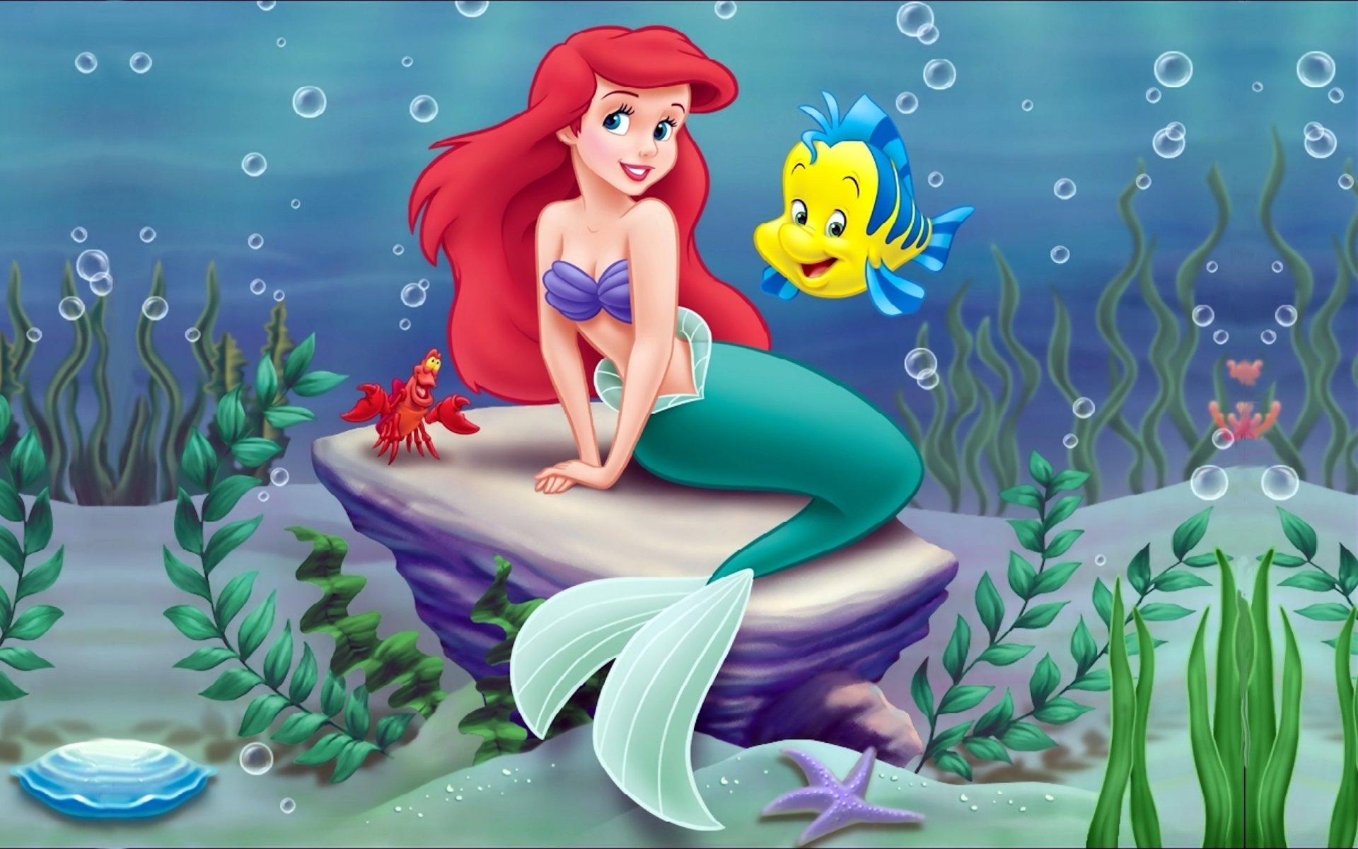 petite sirène disney ariel petite sirène dessin animé sirène mer poisson-lune crabe algues