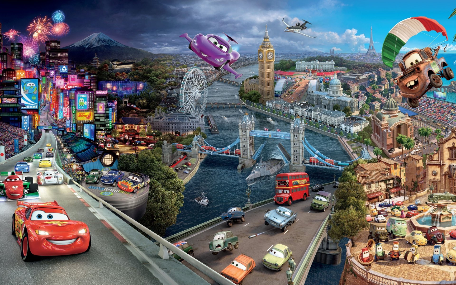 cartoon cars 2 city cars houses roads bridges cars 2 lightning pixar