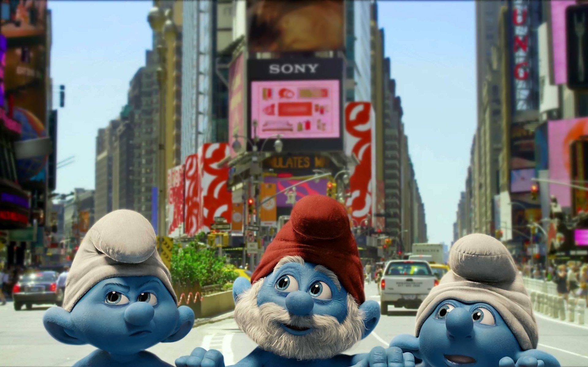 pitufos pitufos pitufos ciudad nueva york calles gnomos campanas mirando