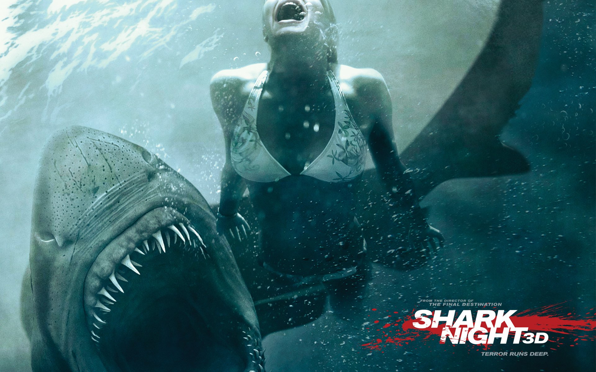 jaw in 3d shark girl water horror