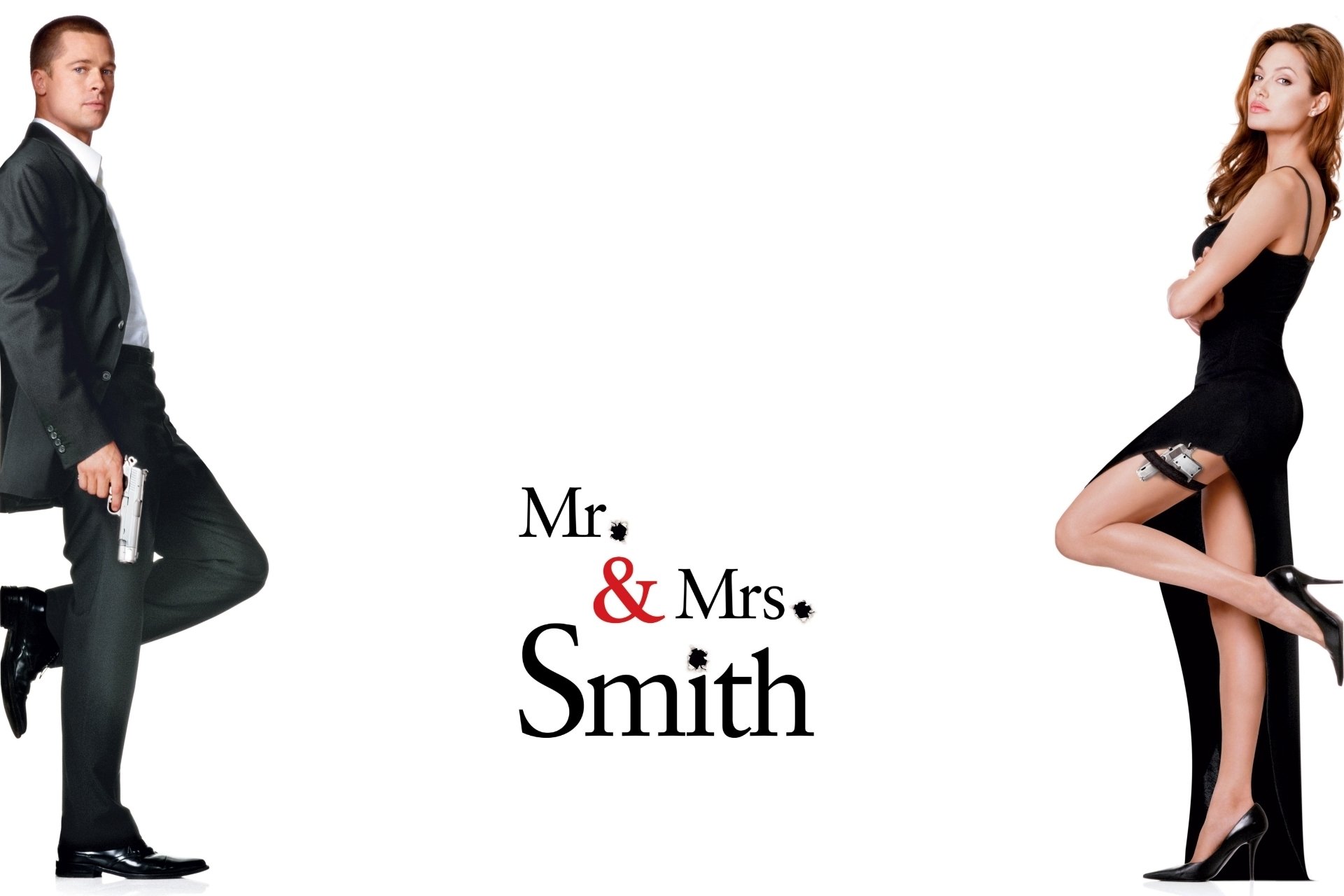 mr.&mrs. smith mr. and mrs. smith film actors brad pitt angelina jolie inscription white background