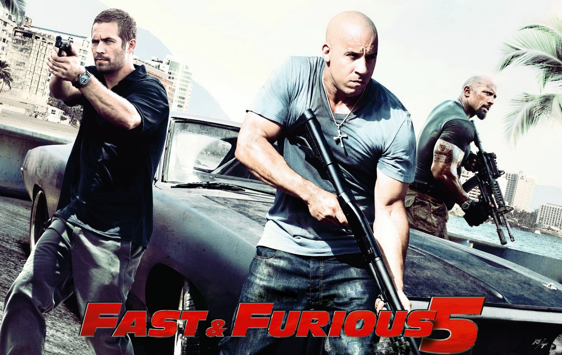 szybcy i wściekli 5 fast five świetny film przebój vin diesel paul walker dwayne johnson faceci z bronią samochód dodge ładowarka dodge charger