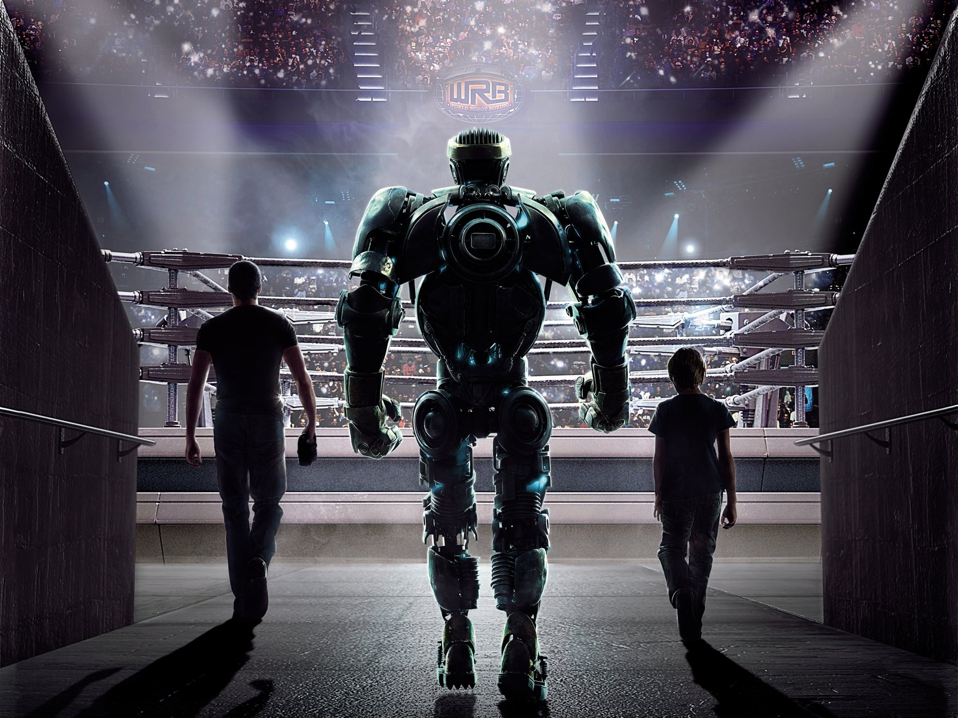 live steel real steel film cinéma robot acteurs hugh jackman ring tribunes