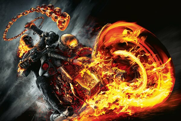 Fiery motorcycle with a skull