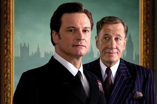 Actors Colin Firth and Geoffrey Rush frame from the film