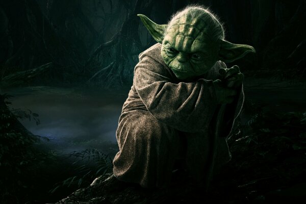 Gwiezdne Wojny. Magister Yoda na ciemnym tle