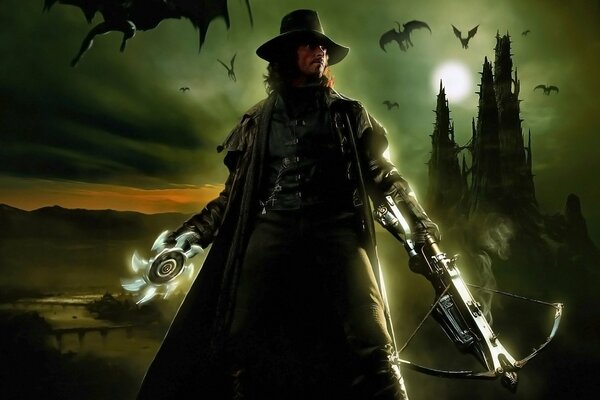 Van Helsing on the background of Dracula s castle