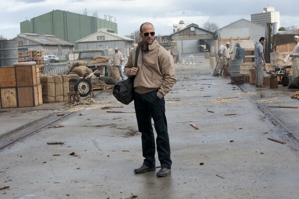 Actor Jason Statham on set