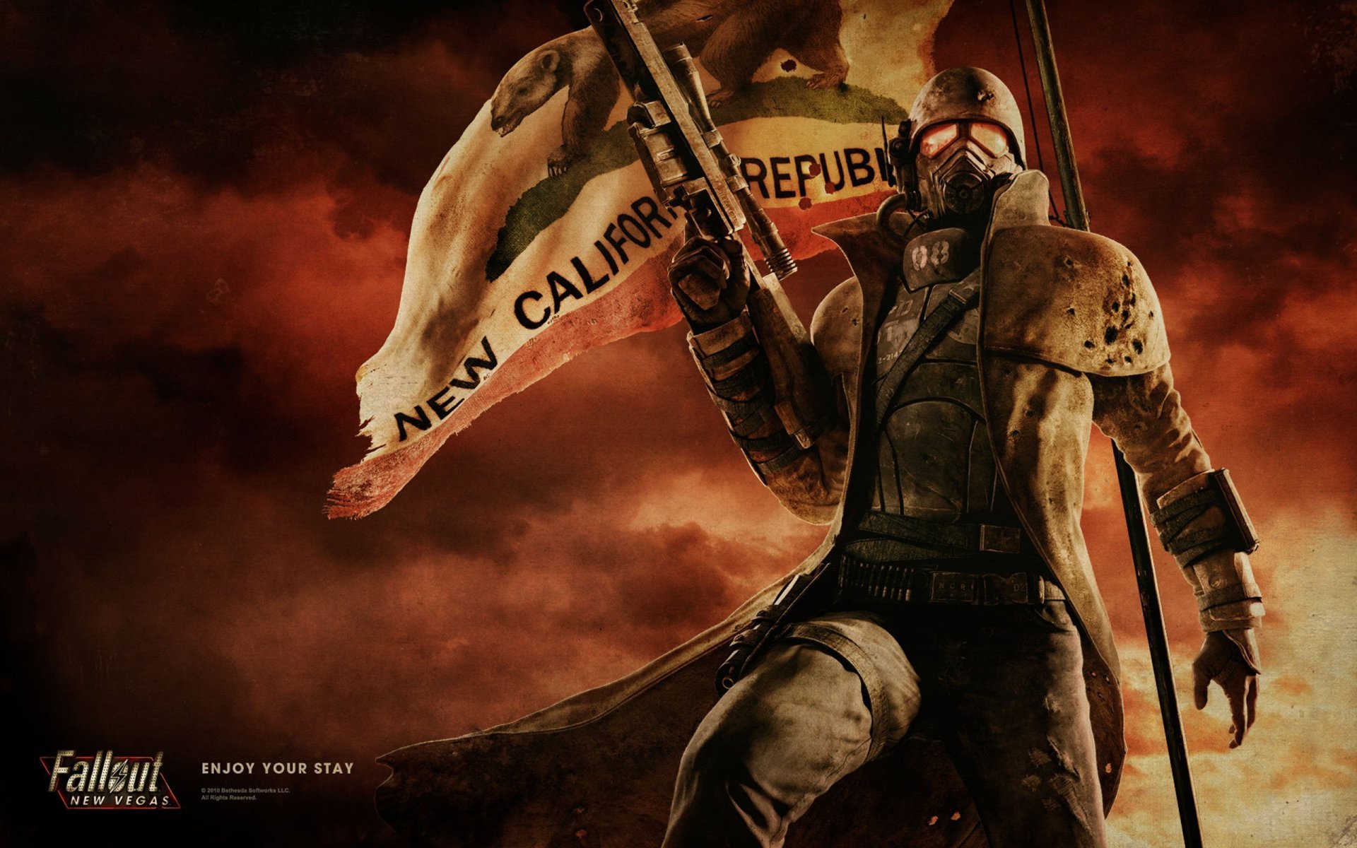 fallout new vegas ncr flag men rifle armour