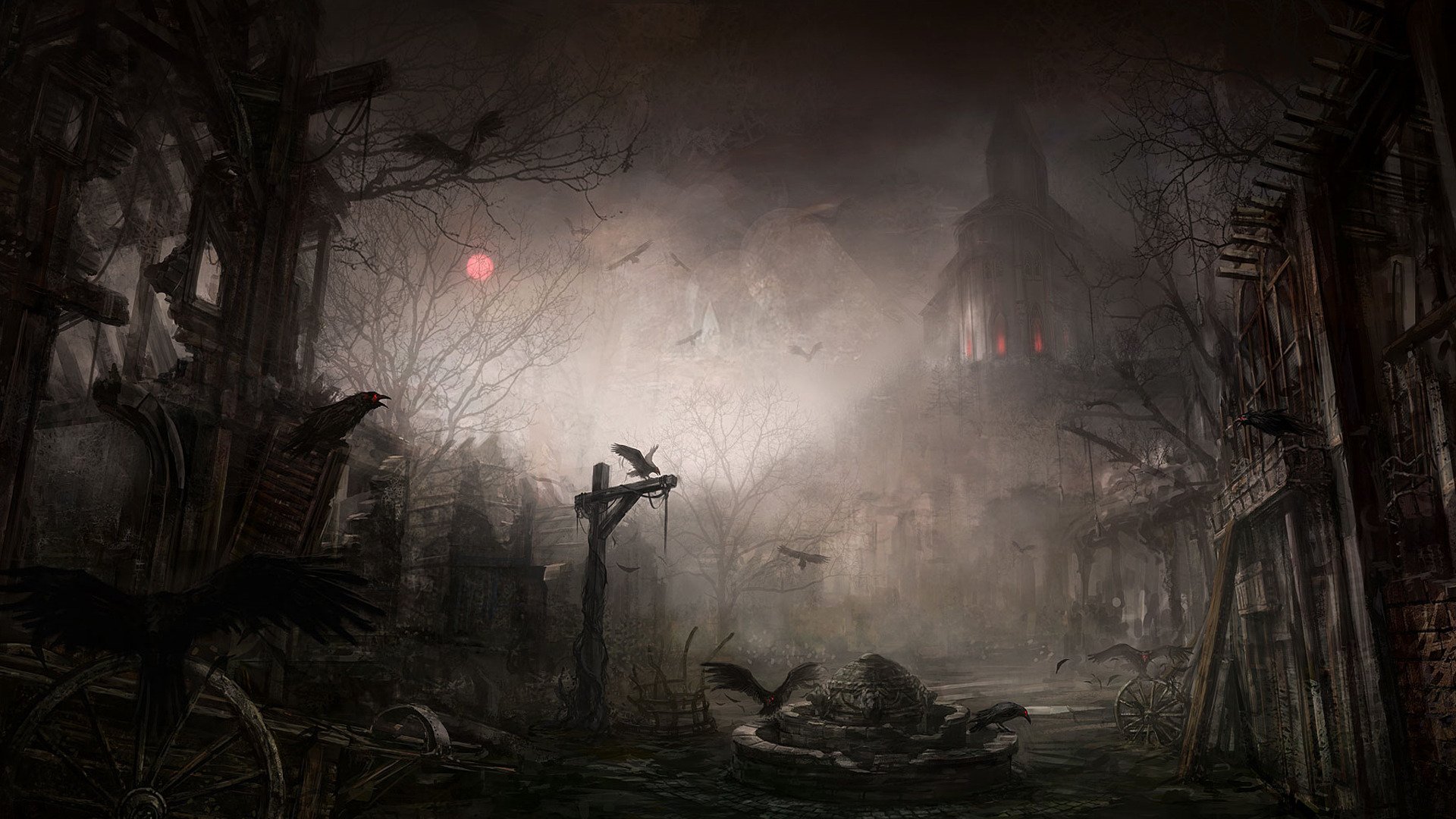 diablo iii nuit ville ruines corbeaux