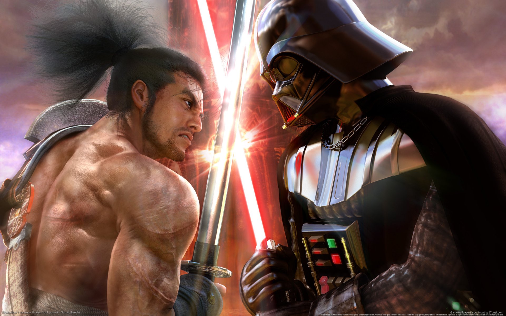 darth vader vs samurai star wars épées katana bataille sur les épées âme calibur 4