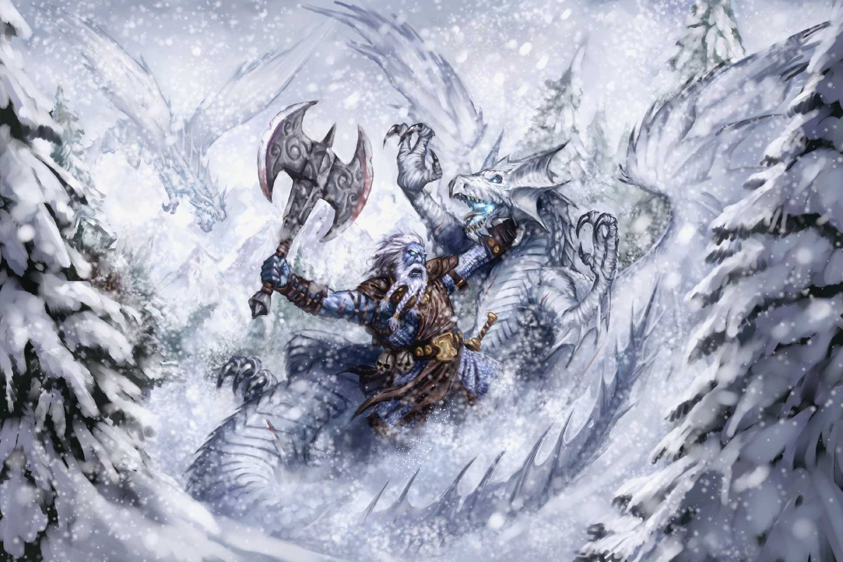 fantaisie hiver dragon bataille guerrier runelord