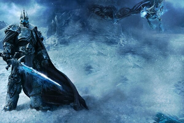 The hero of the warcraft game Arthas menetil with a dragon