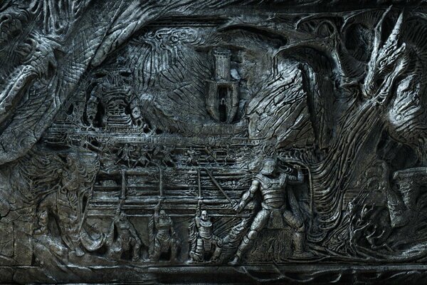 Silver bas-relief in fantasy style