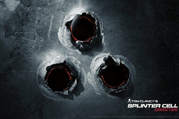 Bullet holes are a reference to the night vision device in the game Tom Clancy s Splinter Cell