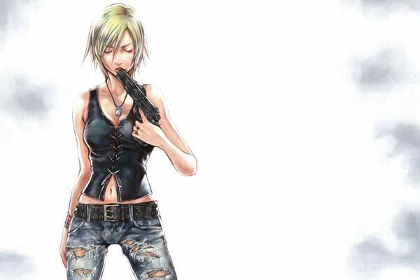 Drawing by aya brea, parasite eve, weapons