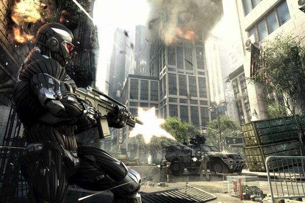 A shooting scene in the city from crysis 2