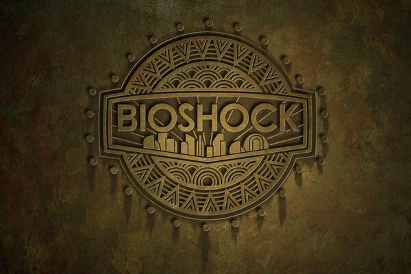 Logo forgé de jeu de bioshock sur le métal