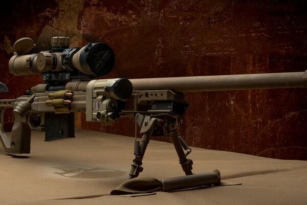 Sniper rifle with a sight on a bipod