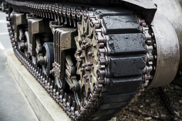 Tank caterpillar in the foreground