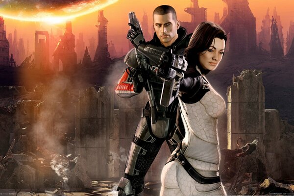 Постер с изображением персонажей из игры Mass Effect 2