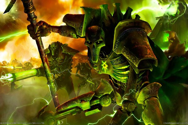 Necrones de Warhammer en luz verde