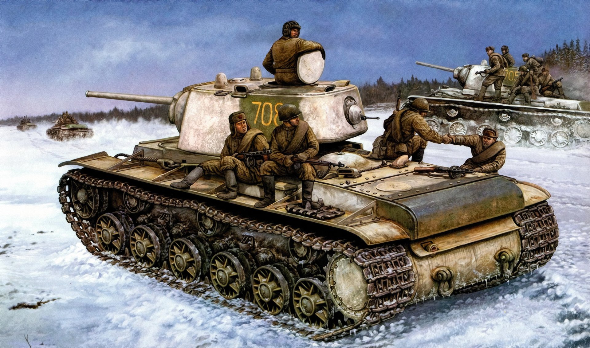 russo russo kv-1 carro armato ww2 guerra arte pittura armata rossa fanteria russa