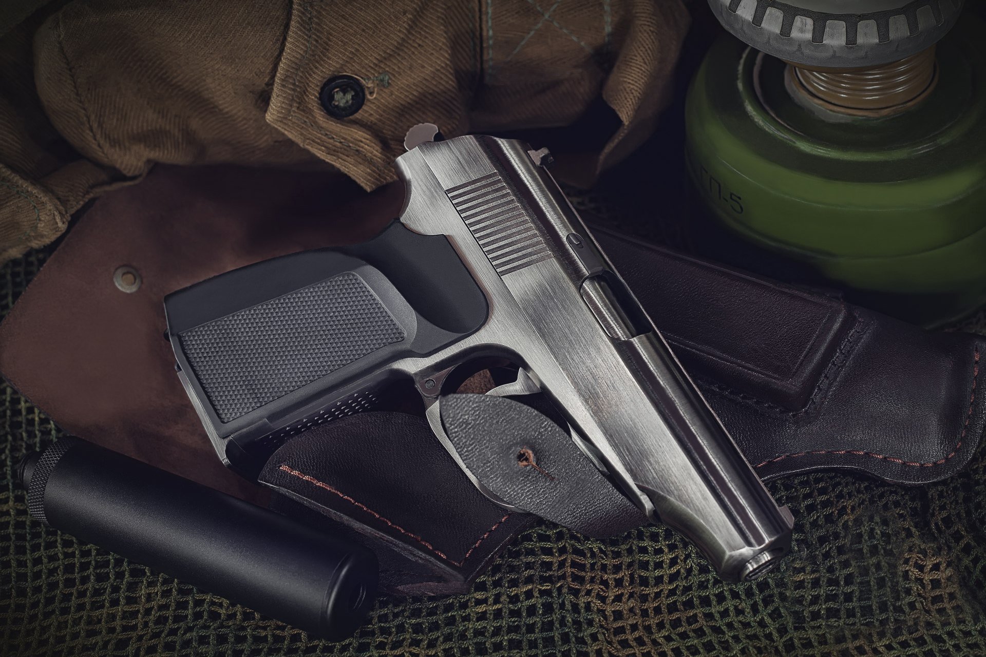 pistola pmm makarova aggiornato munizioni camouflage gear silenziatore negozio 12 pat perforante 9x18 urss russia sfocatura bokeh carta da parati