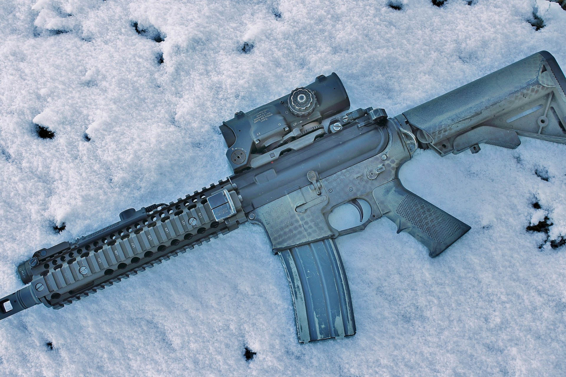 ar-15 bcm assault rifle weapon snow