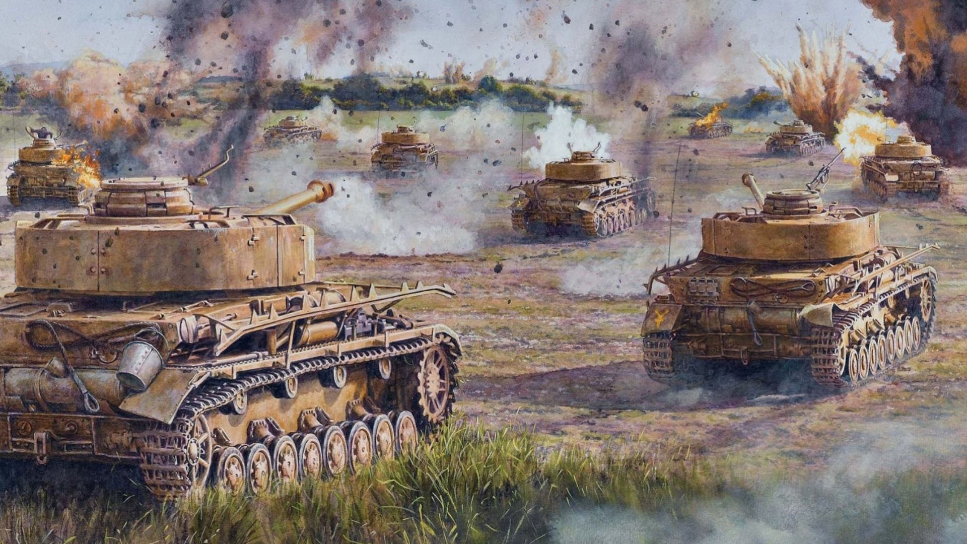 pzkpfw iv panzerkampfwagen iv pz . iv t-iv réservoir moyen allemand de la seconde guerre mondiale dessin art champ guerre offensive