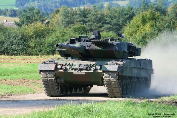 German leopard 2a6 tank rides on the road