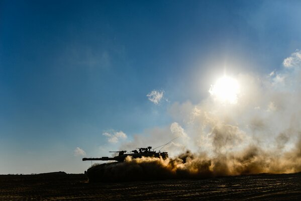 A tank rushing into the distance