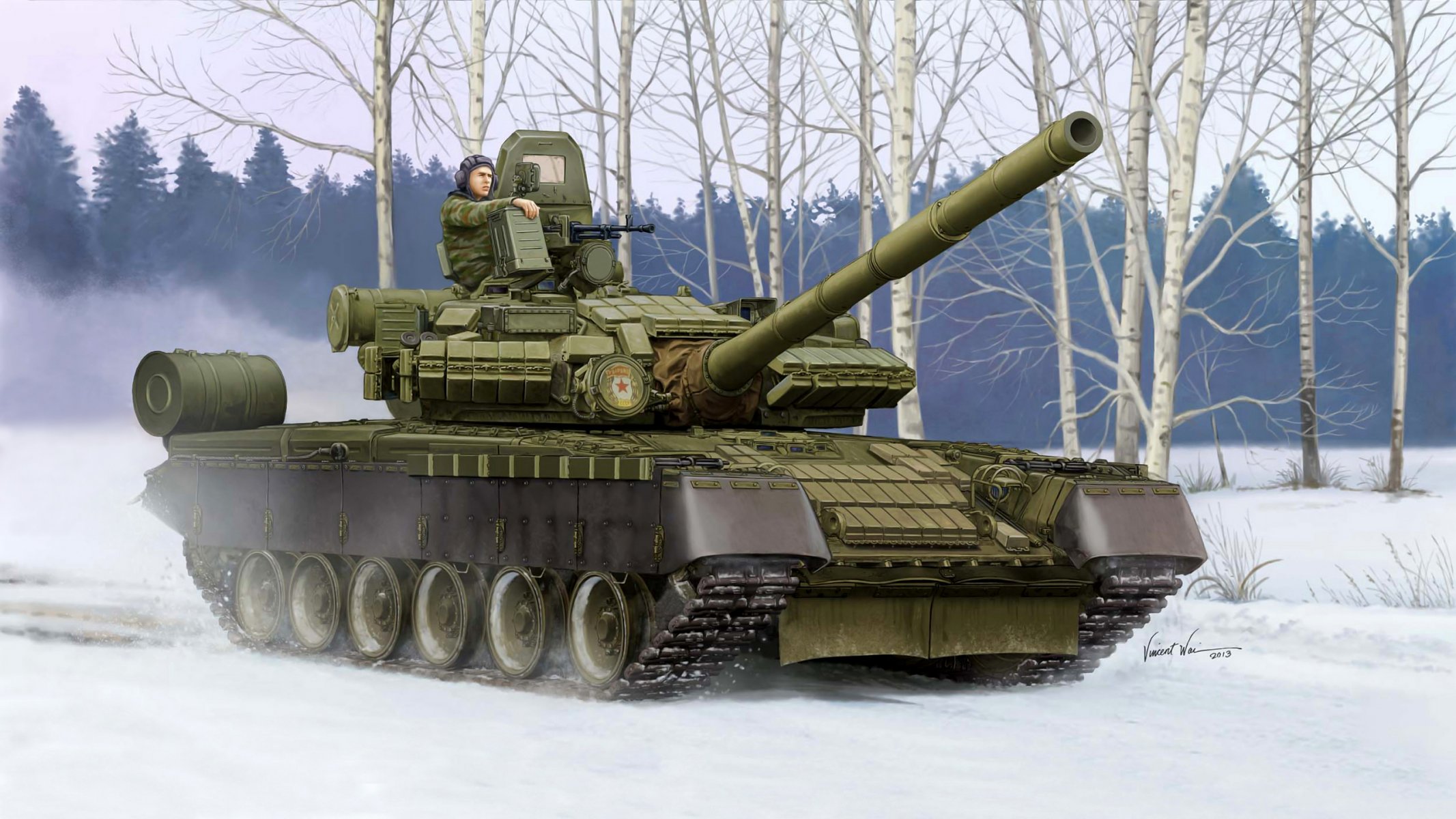 arte tanque t-80bv ruso mbt calibre 125-mm ametralladoras 1x 62-mm sct 7-mm antiaéreo nsvt 82-mm humo lanzagranadas 902b complejo cohete 9k112-1 cobra casco dinámico protección invierno polígono ejercicios artista vincent wai